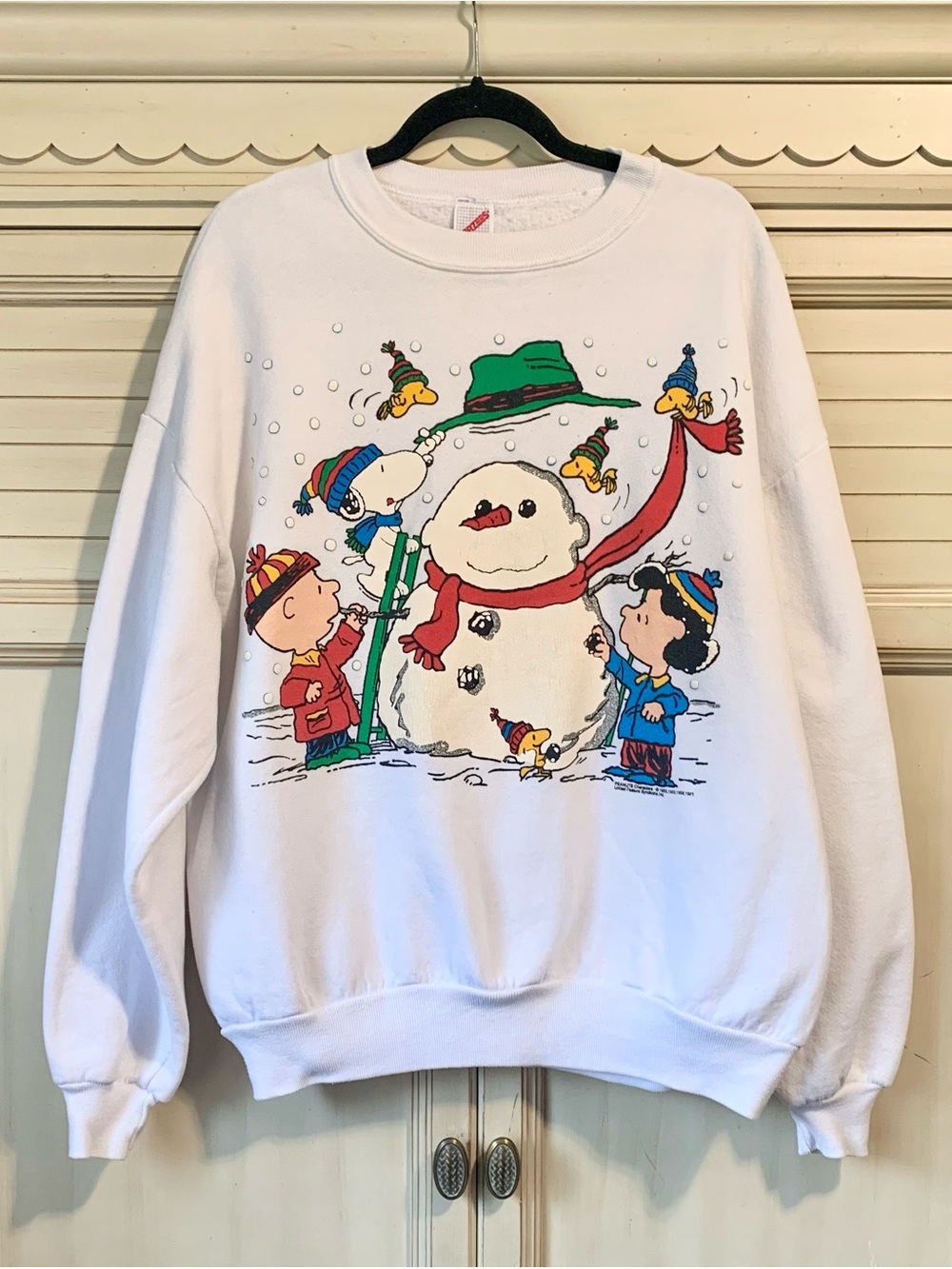 Vintage Jerzees Peanuts Sweatshirt XL Snoopy Holiday Christmas Snowman